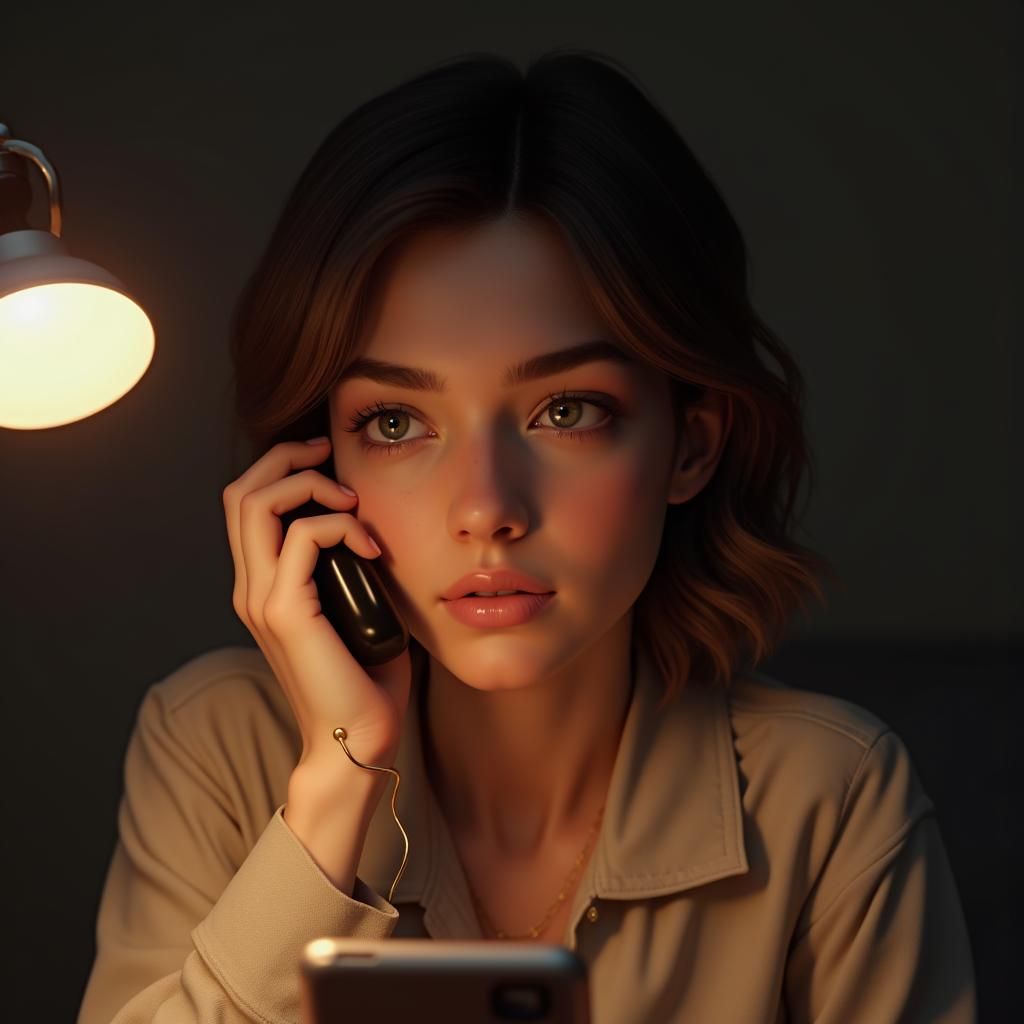 Hiperrealista Portrait of a Young Woman Studying with a Smar...