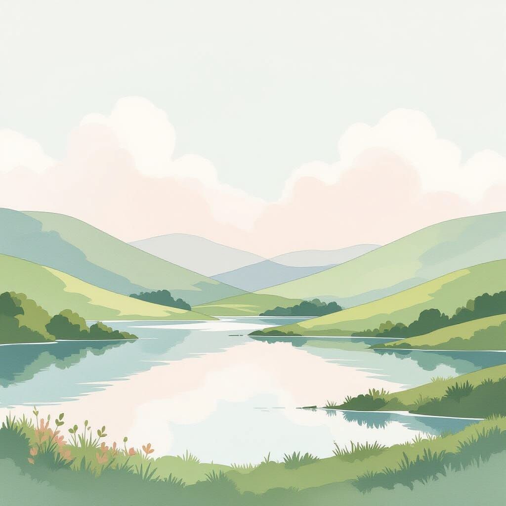 Peaceful Pastel Landscape Inspired by Beatrix Potter