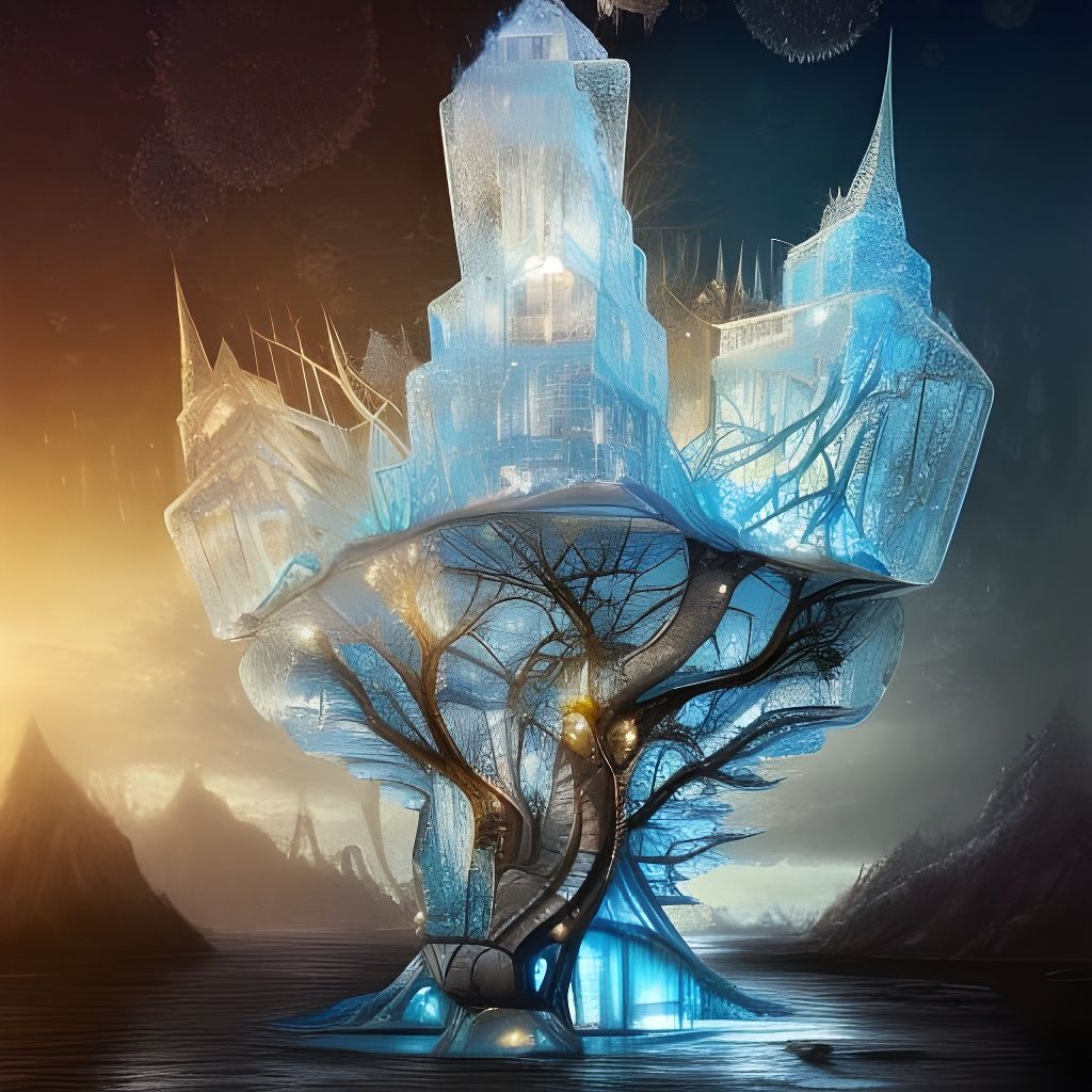 Glass Diamond Iceberg Villa: Detailed Fantasy Art