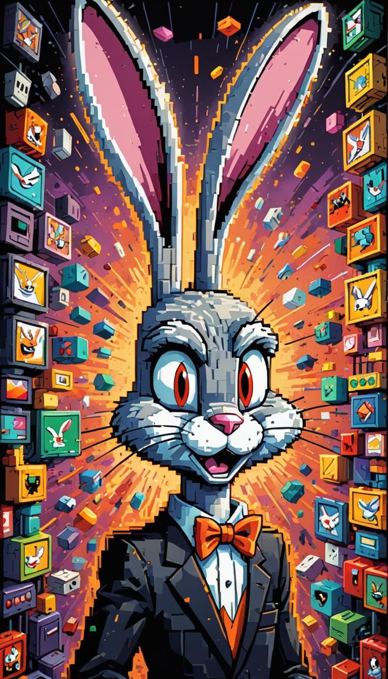 8-Bit Bugs Bunny Portrait in Fauvist Colors