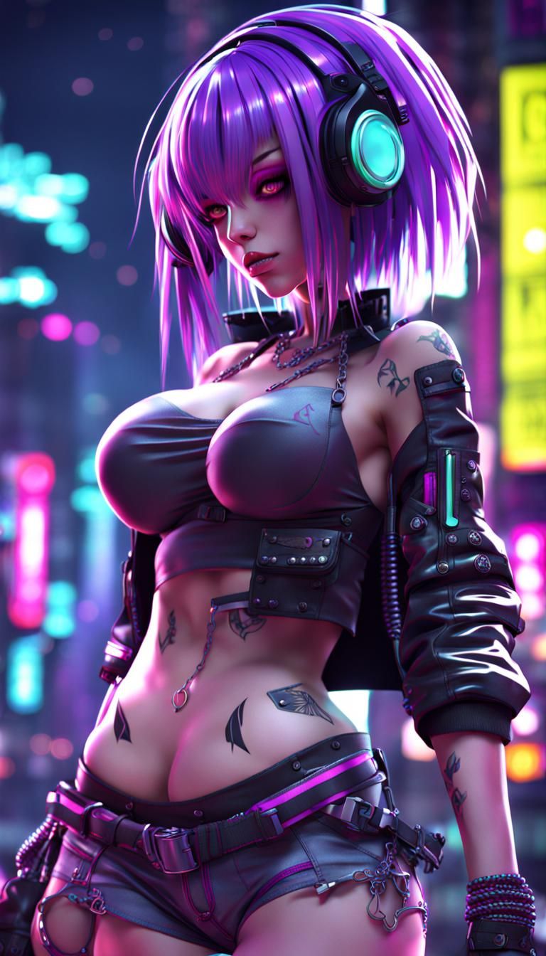 Cyberpunk Anime Girl with Neon Lighting