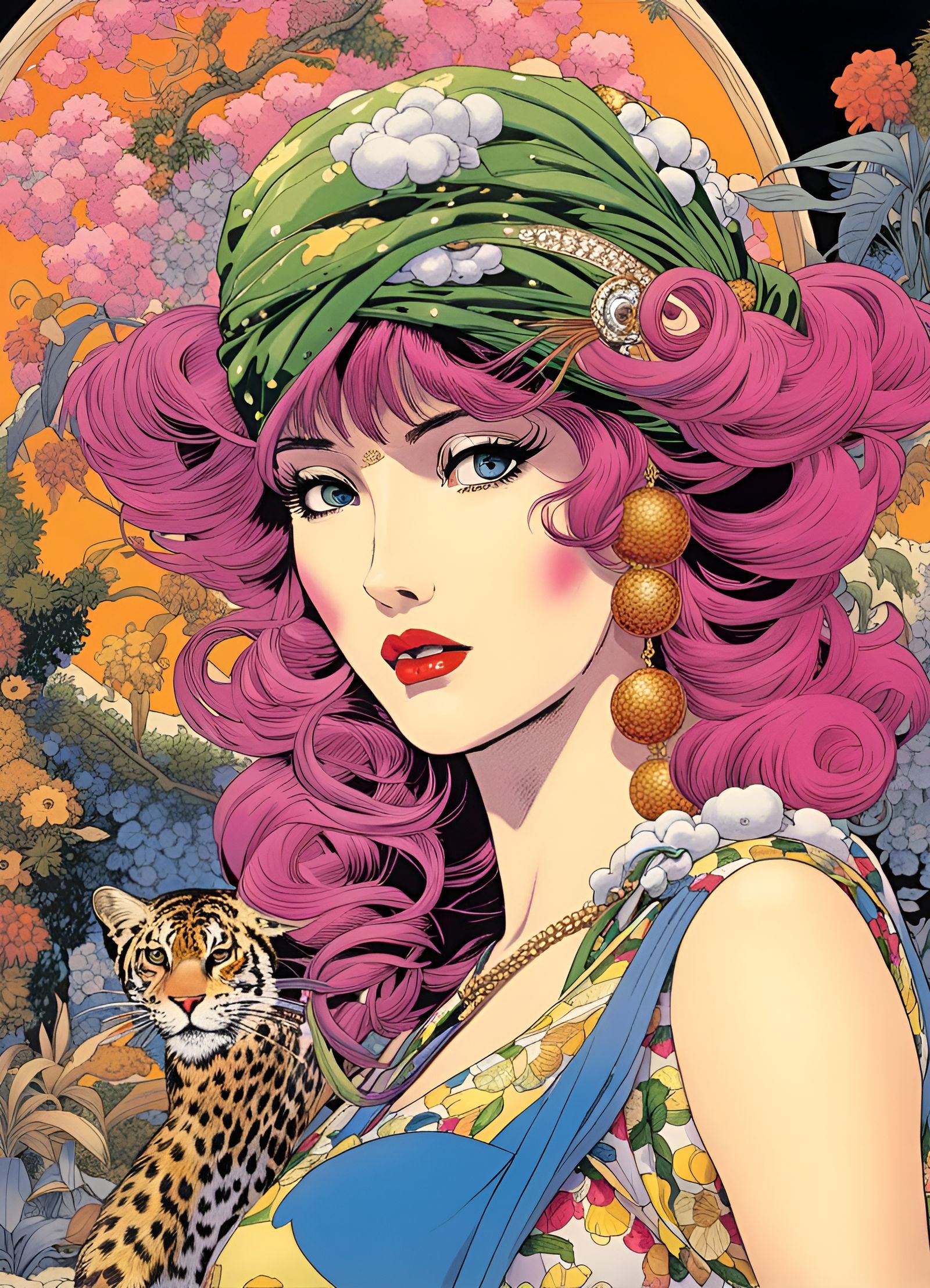 Beautiful Woman and Pet in Manga Style