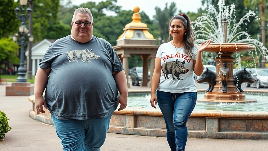 Realistic Portrayal of a Plus-Size Couple in a Park
