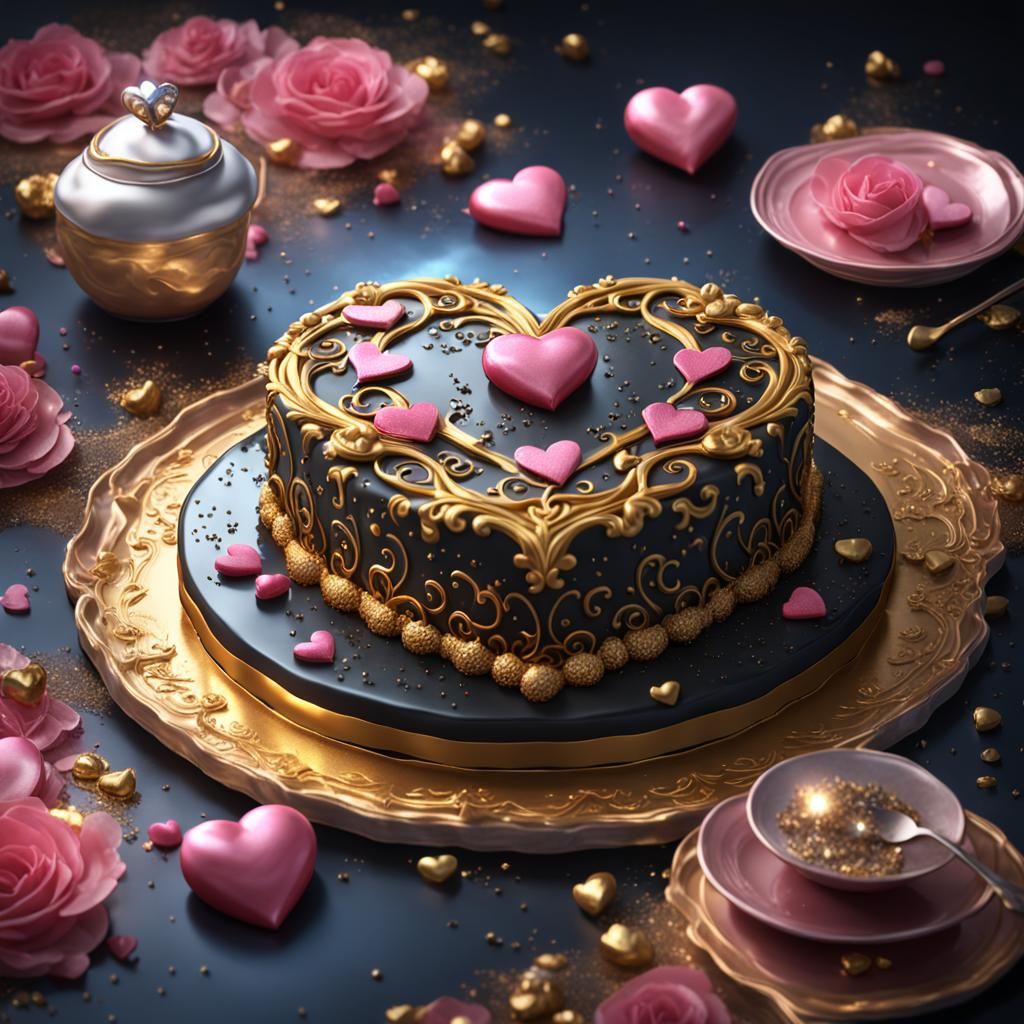 Royal Black Heart Cake in Detailed Matte Painting
