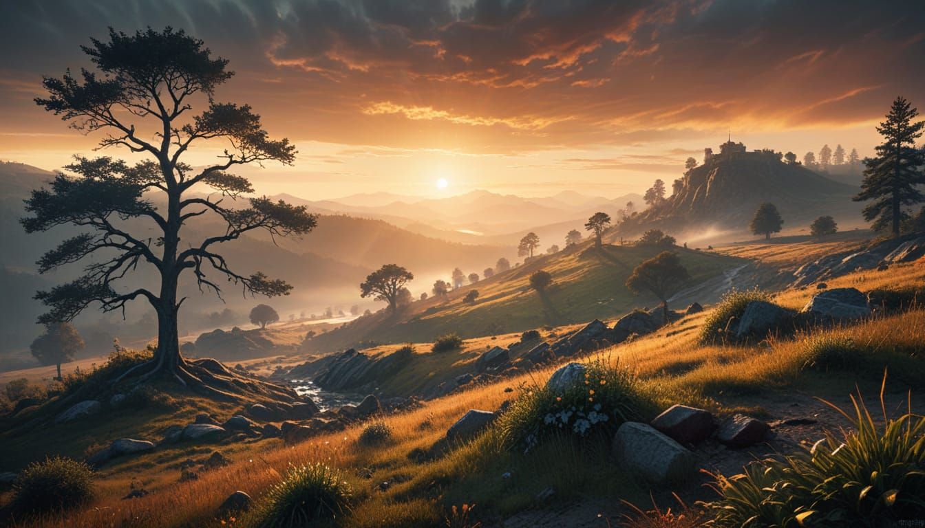 Surrealistic Landscape in Golden Hour