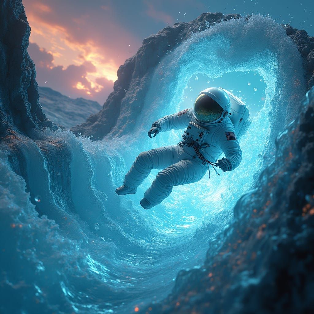 Astronauts on Translucent Waterslide from Space