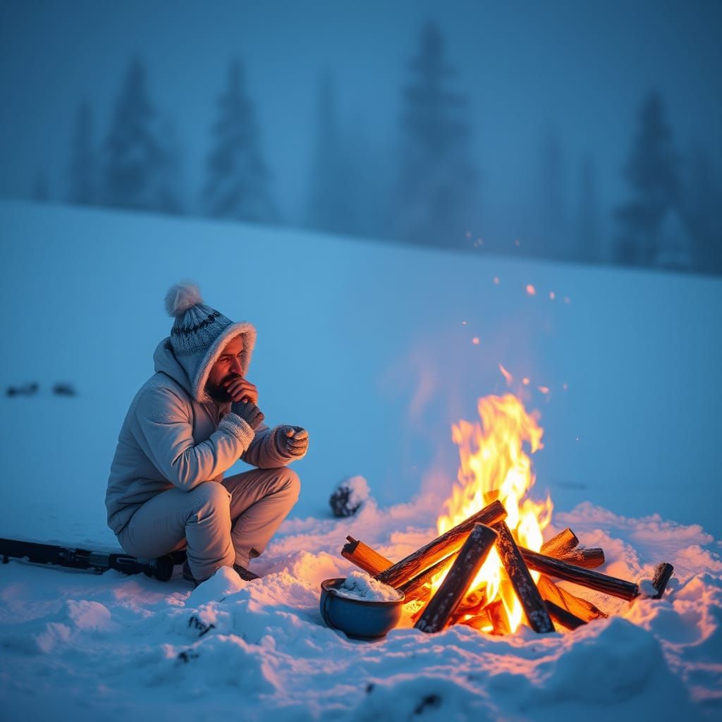 Yeti Gather Near Snowy Campfire