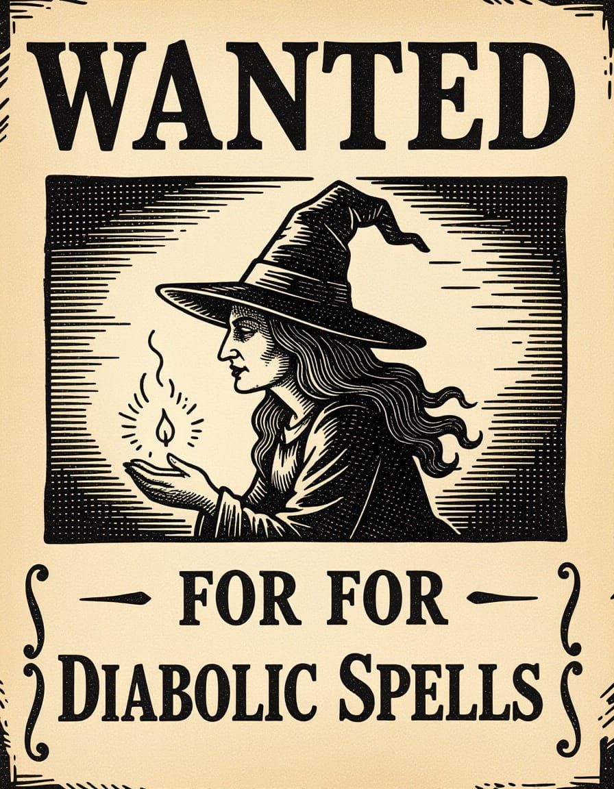 Wanted Poster: Witch with Line Drawing and Embossing
