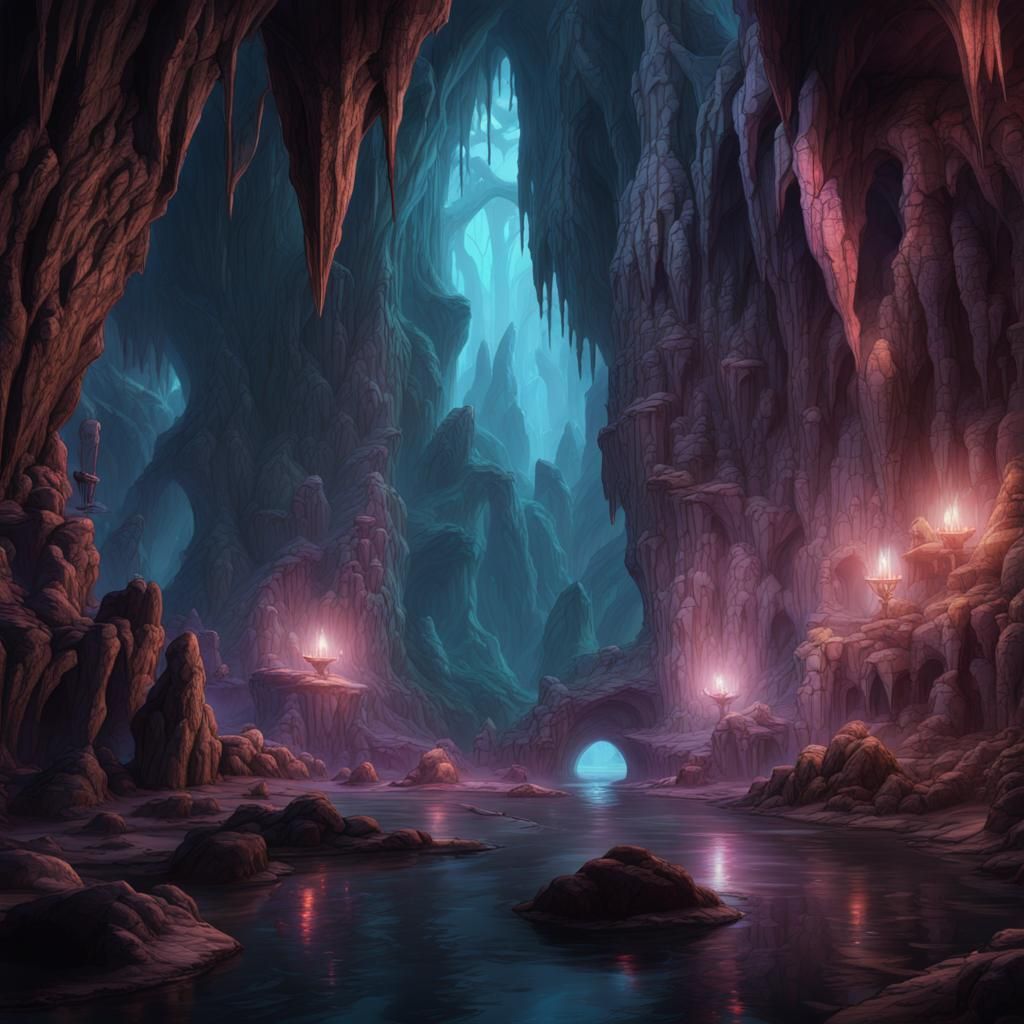 Crystal Caves of the Dark Forest: Detailed Matte Painting