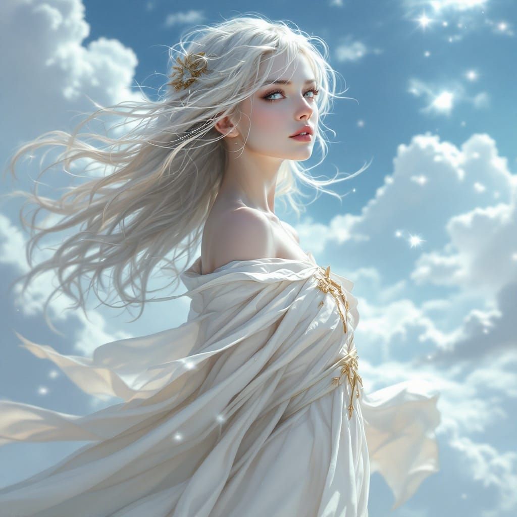 Ethereal Zephyra: A Breath of Sky Digital Portrait