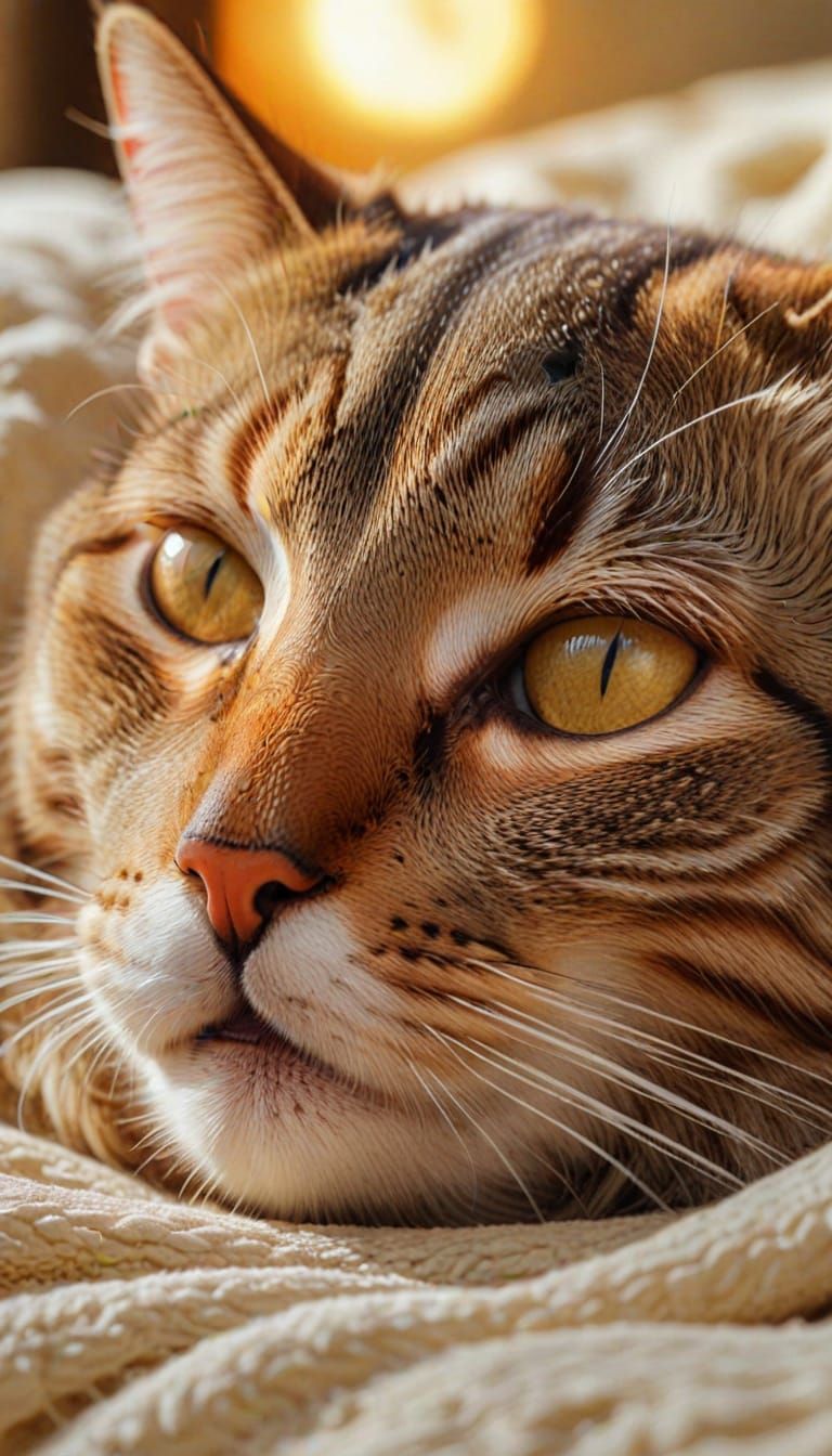 Surreal Macro Photo of Sleeping Cat in Dreamscape