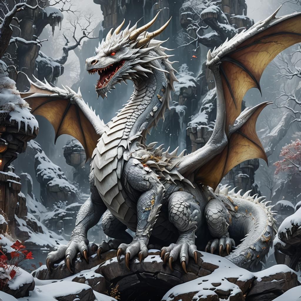 Majestic Snow White Dragon in Detailed Digital Art