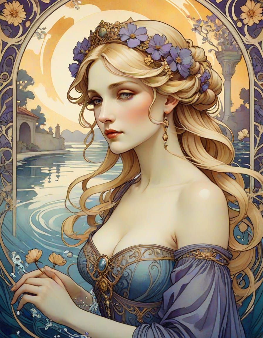 Art Nouveau Roman Empress Bathing in Palace