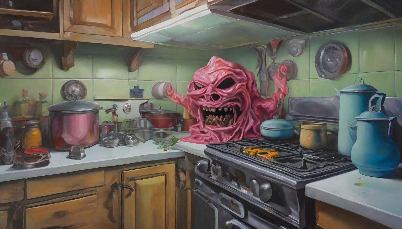 Hyperrealistic Ghost Emerges from Kitchen Range