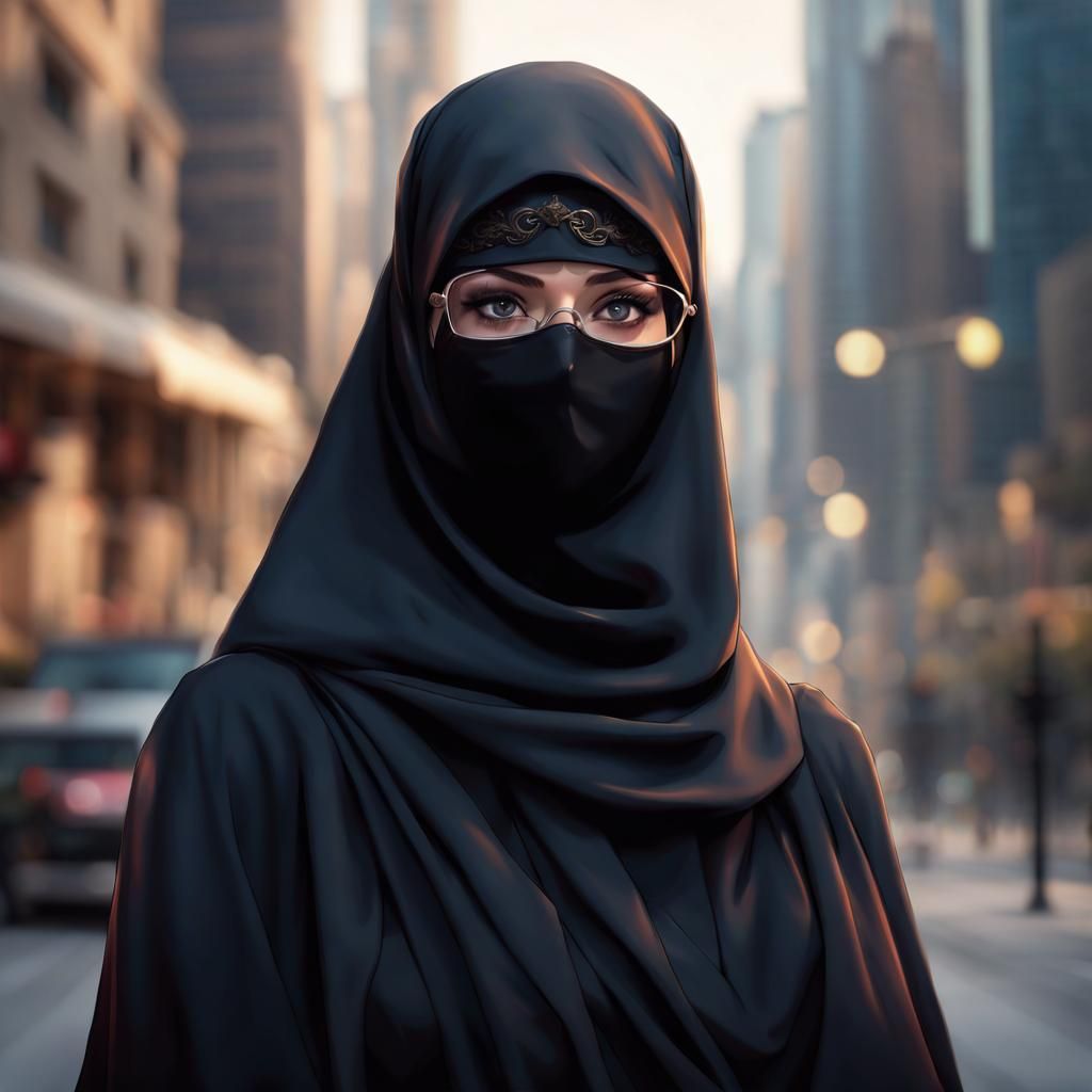 Beautiful Niqabi Woman Portrait in Modern City