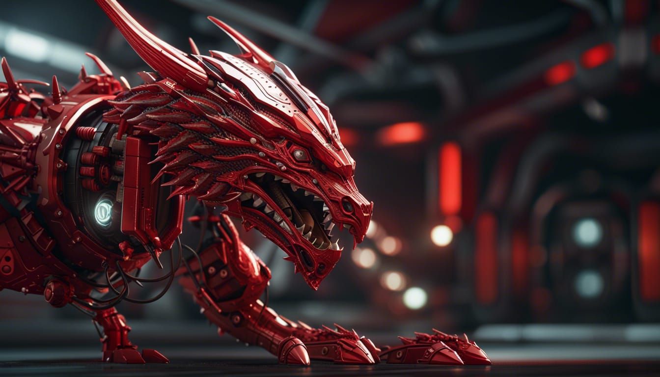 Futuristic Mechanical Red Dragon in Sci-Fi Style