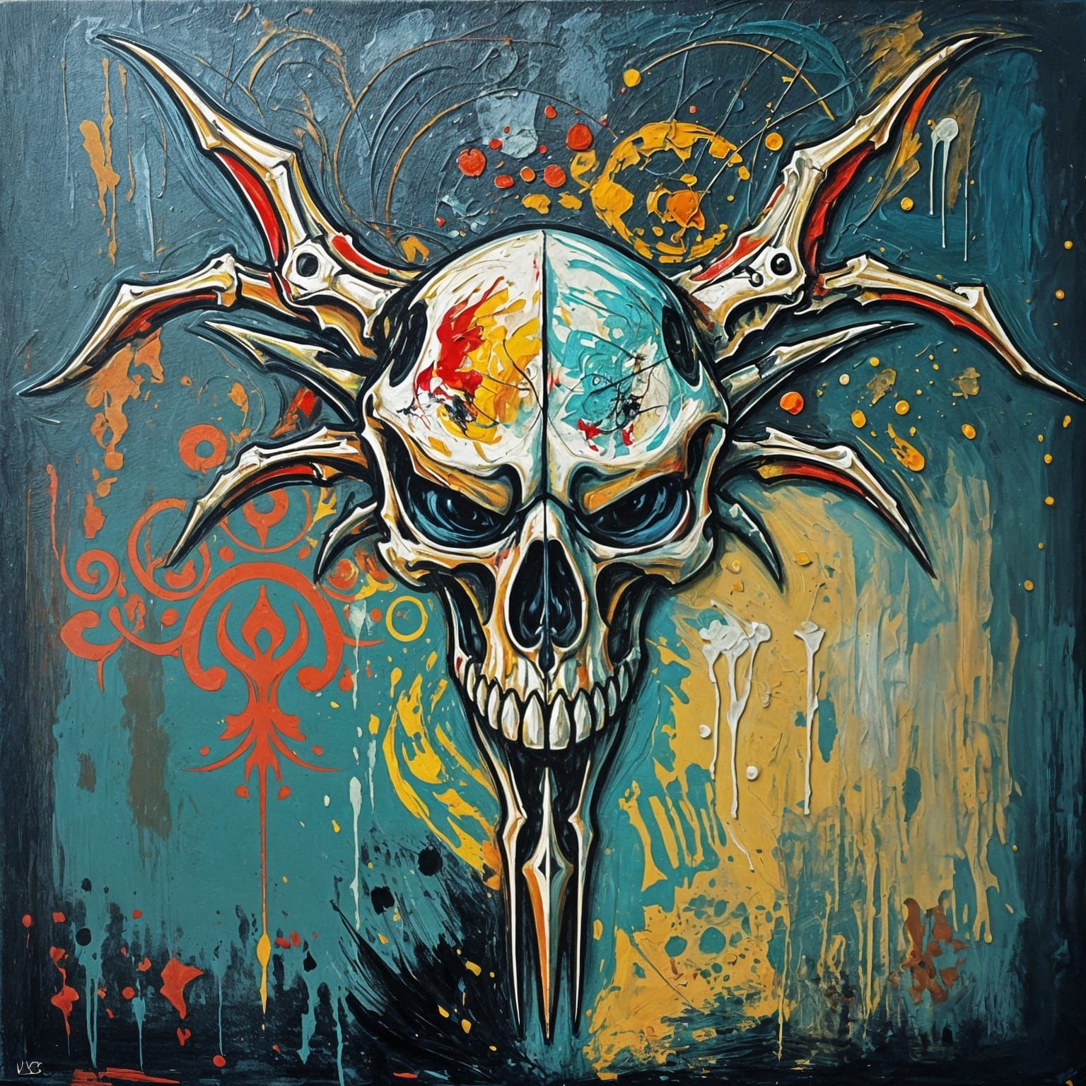 Dragon Skull Logo in Expressionist Oil Painting Style