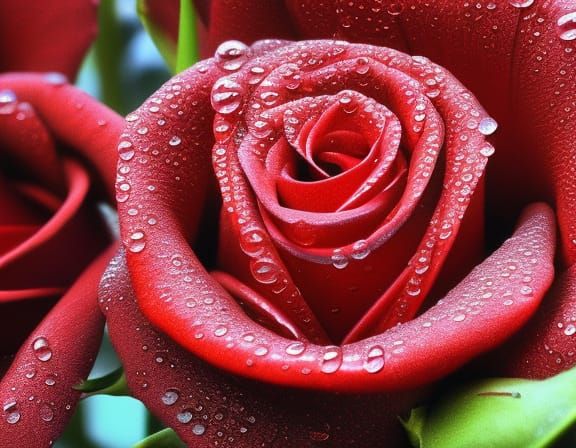 Red Rose with Dew Drops in 8K Detail