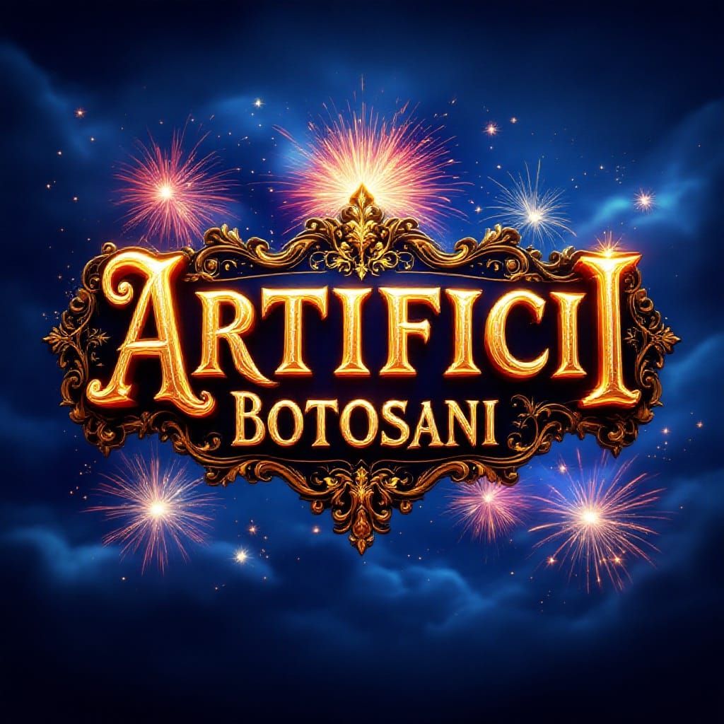 Ornate Fireworks Logo with 3D Golden Text