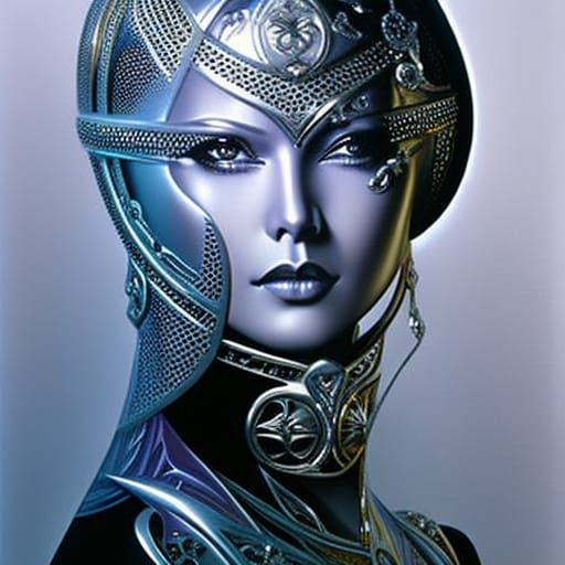 Intricate Chromeskin Portrait in Sorayama Style