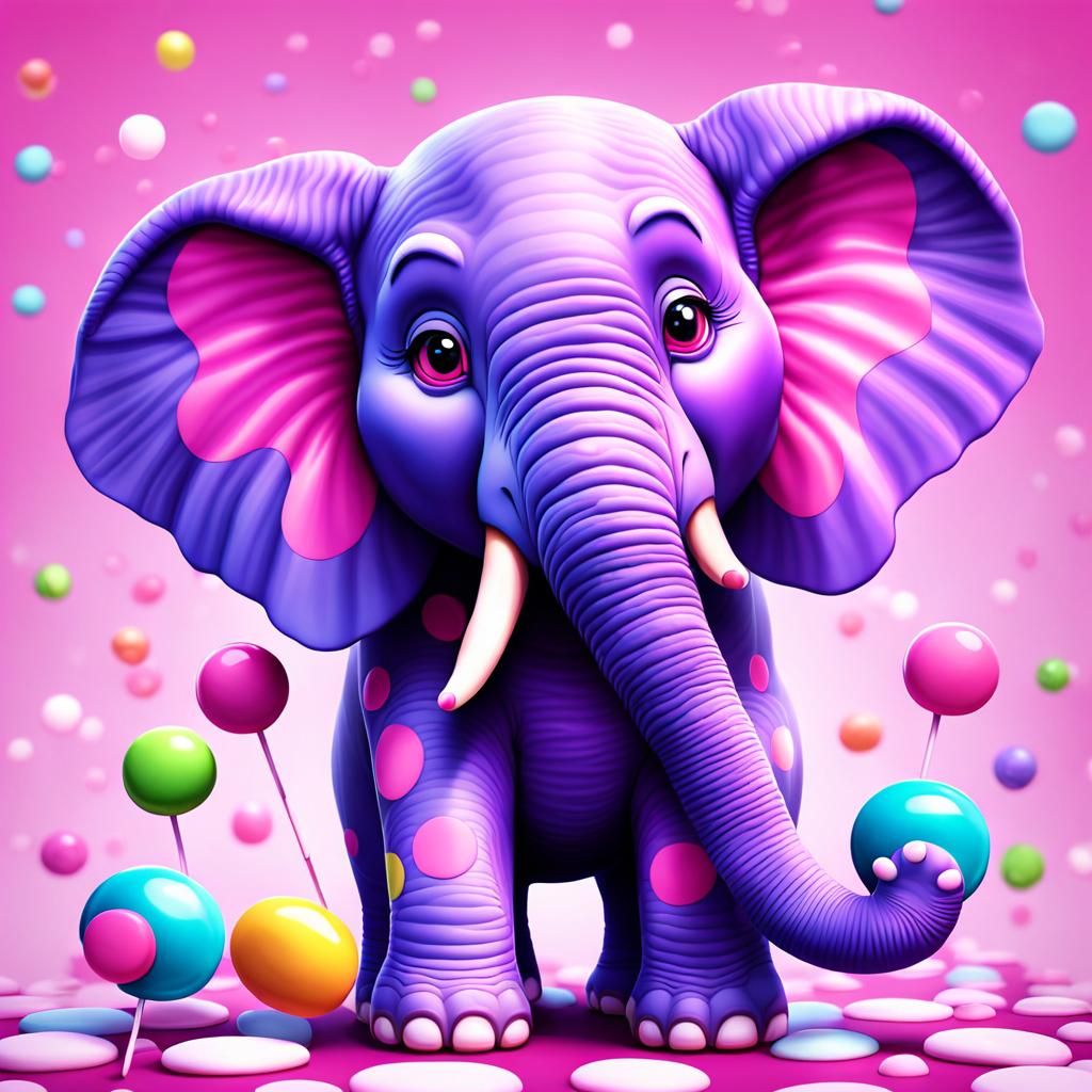 Cartoon Elephant in Candy Art Style