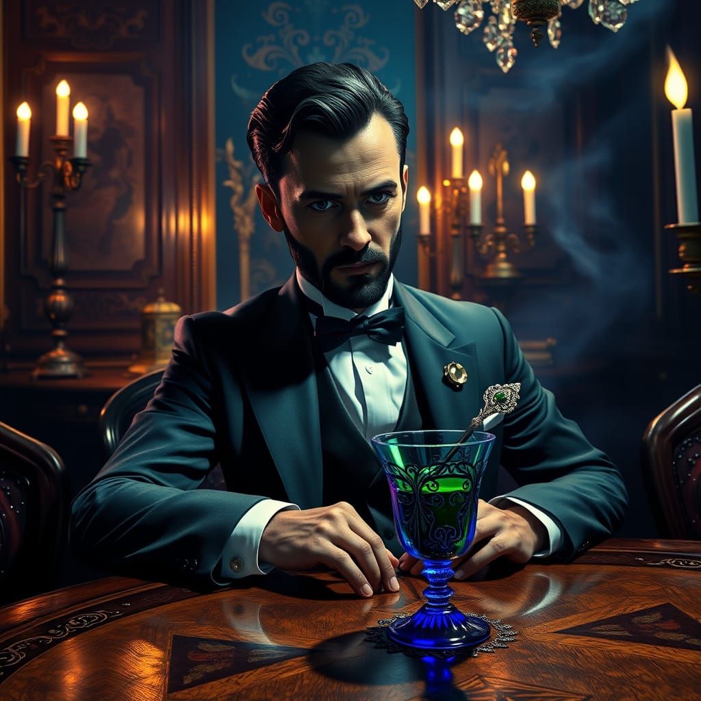Elegant Gentleman Savoring Absinthe in a 19th-Century Parisi...
