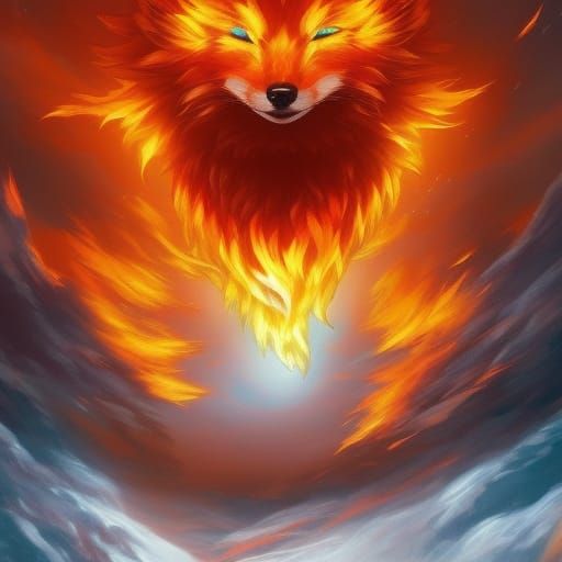 Fiery Fox in Anime Digital Illustration
