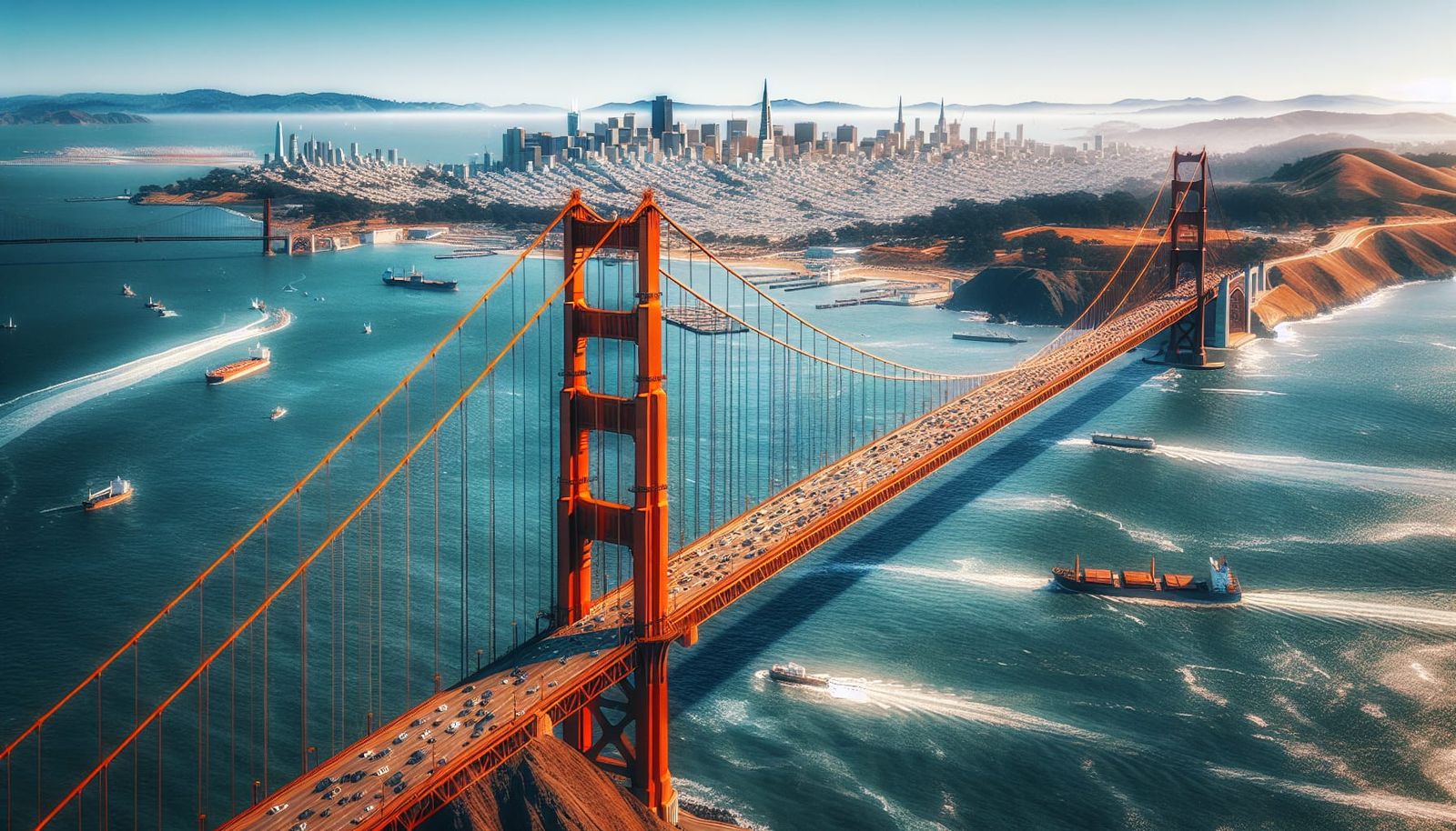 Golden Gate Bridge Bird's Eye View on Sunny Day