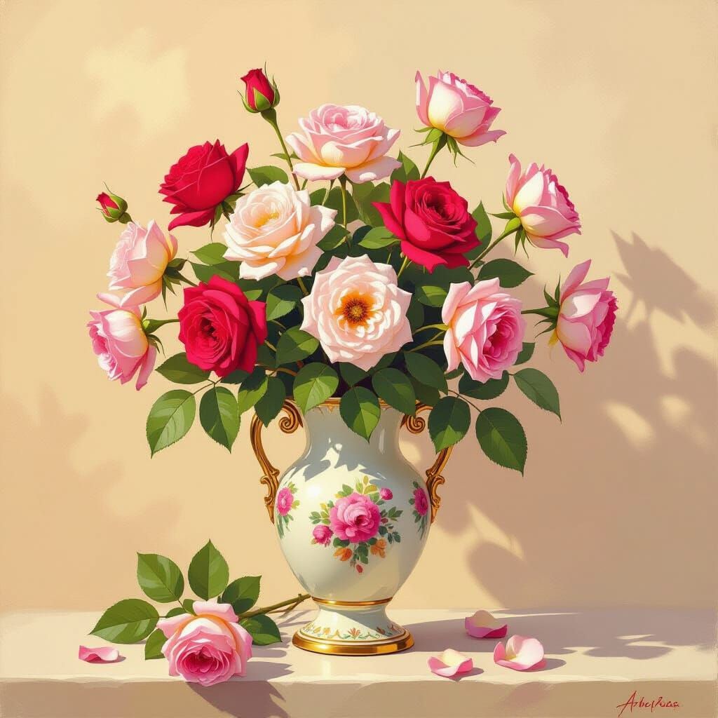Vibrant Roses in Impressionist Style