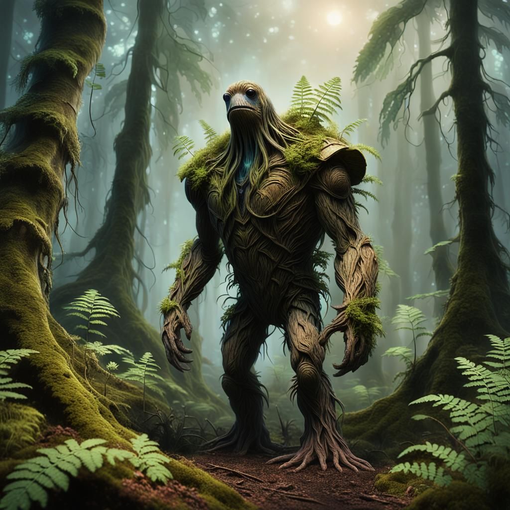 Groot Trapped in Mussel Shell in Surreal Forest