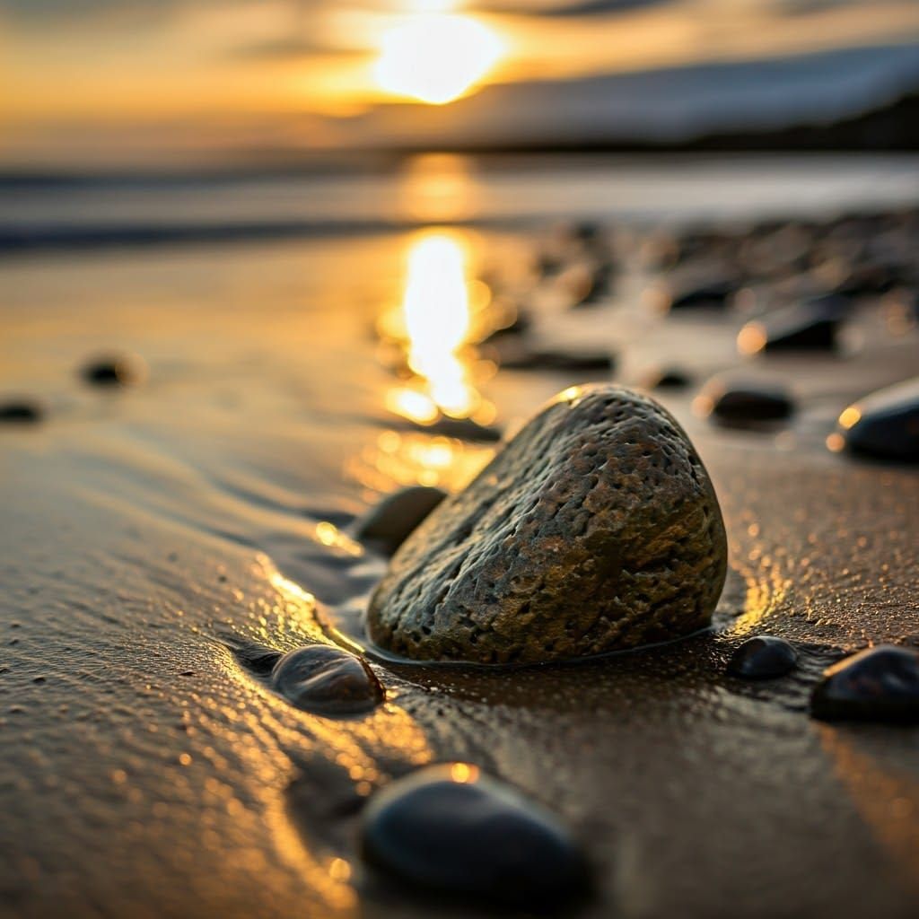 Detailed Beach Stones on Rainy Autumn Coast