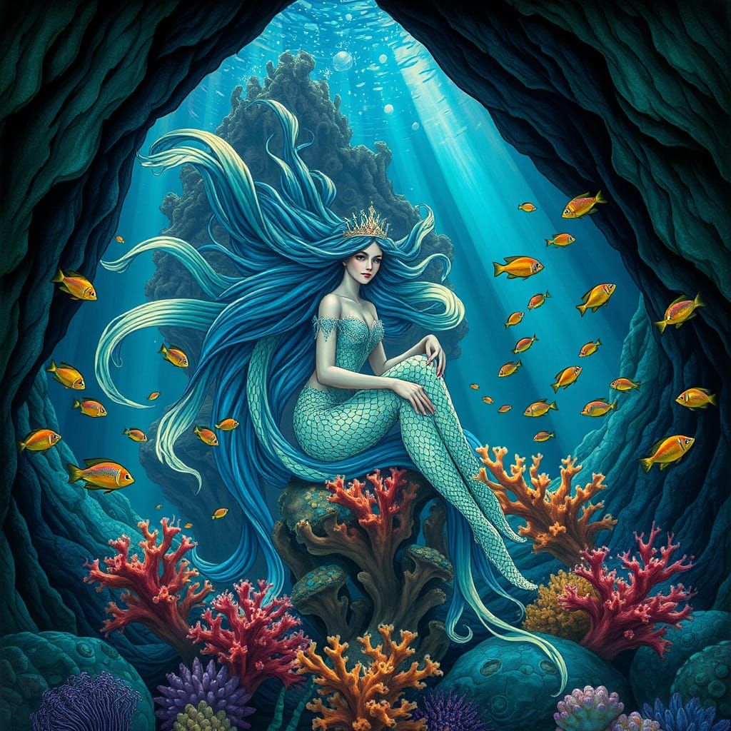 Ethereal Underwater Princess in Art Nouveau Style