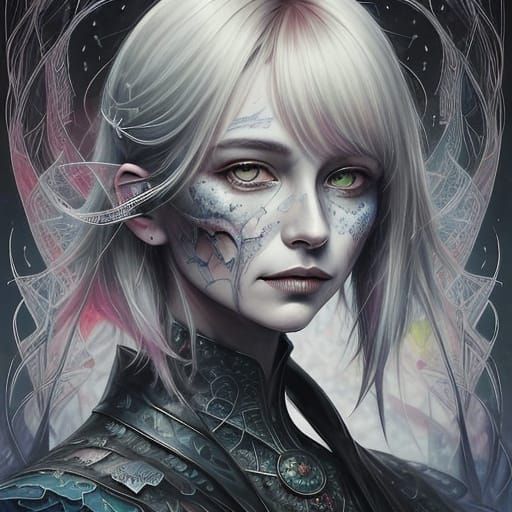 Vampire Silhouette with Galaxy Cityscape in Surrealist Style