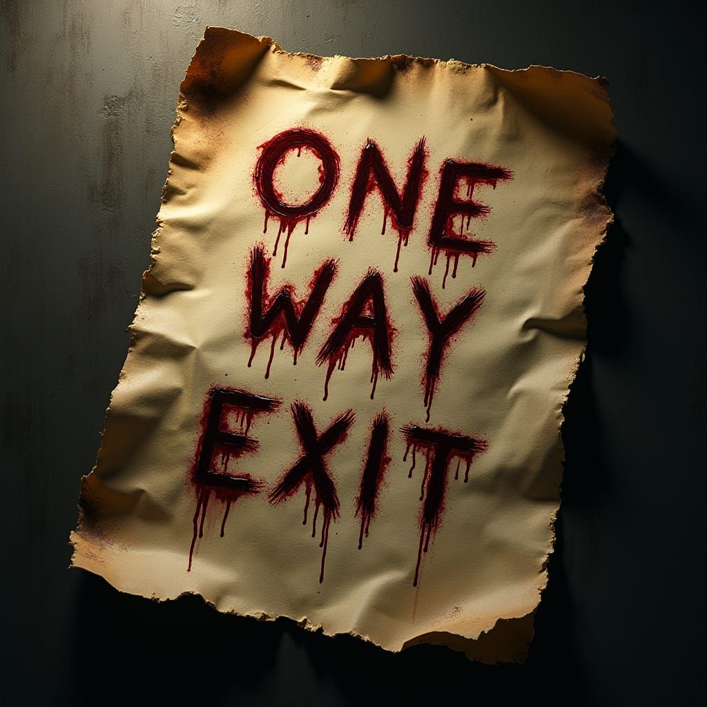 Grim Parchment Reads 'One-Way Exit' in Blood