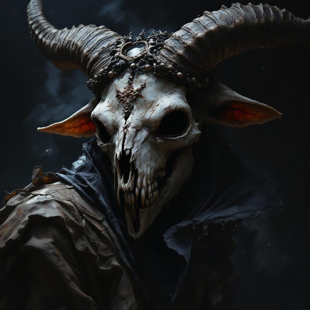 Voodoo Goat Skull Portrait in Dramatic Lighting