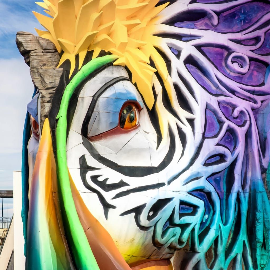 Psychedelic Rasta Puffin Mountain Head Statue