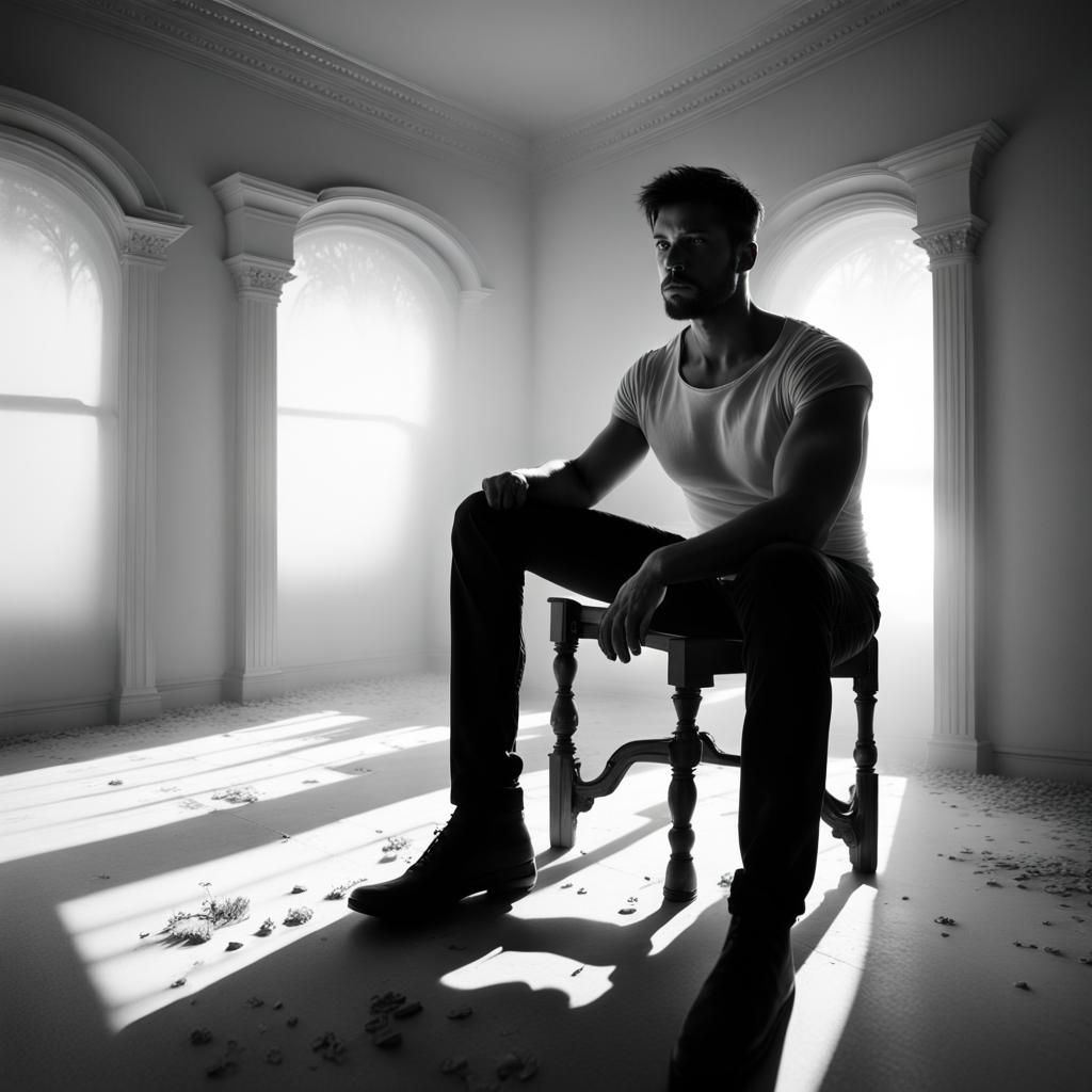 Double Exposure: Man in Empty Room