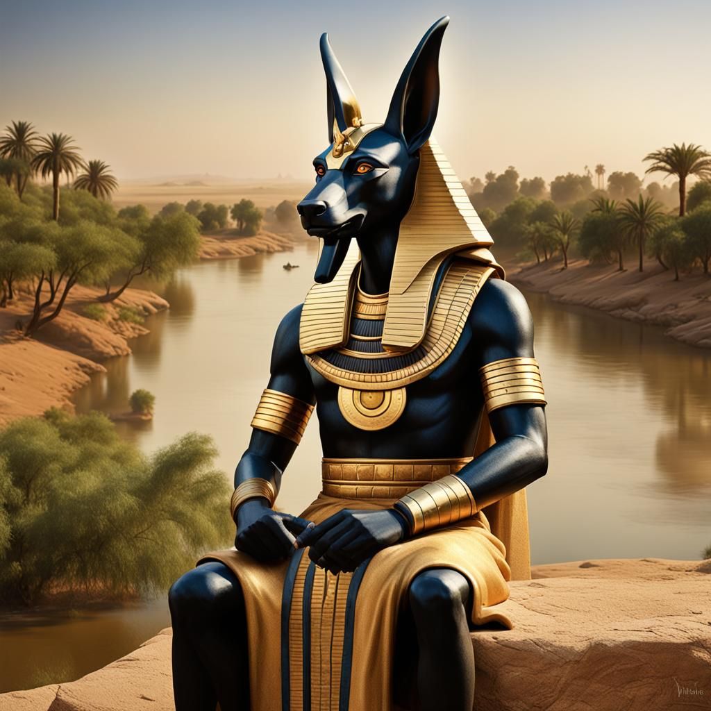 Anubis Portrait in Ancient Egypt Landscape