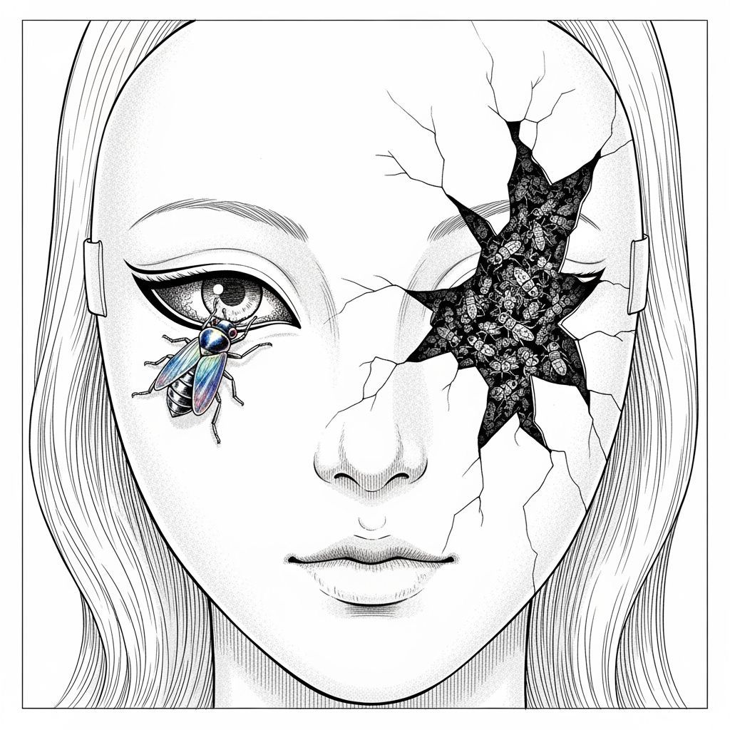 Manga Portrait: Beautiful Woman with Insect-Filled Cracks
