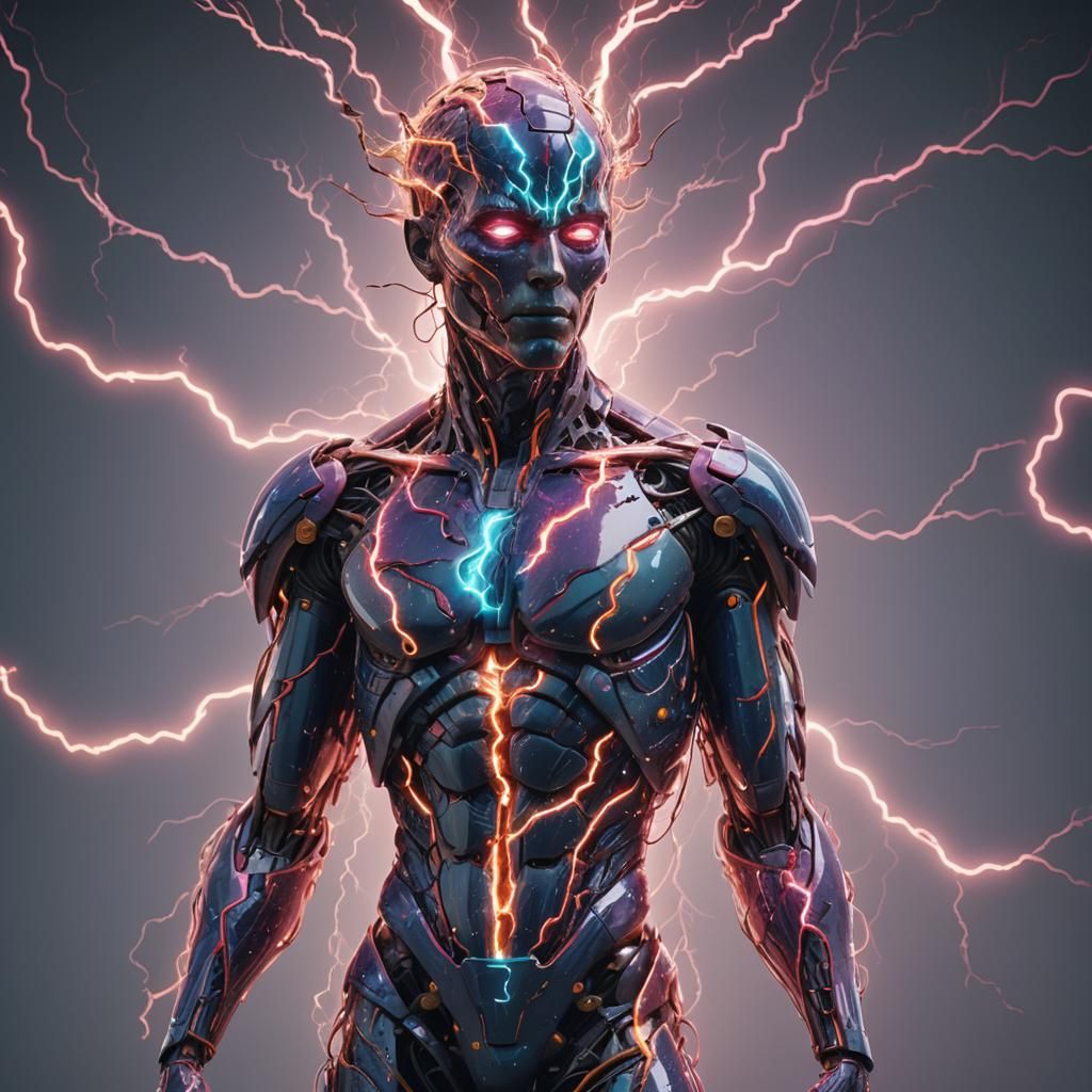 Psychedelic Lightning Humanoid: 3D Render Concept Art