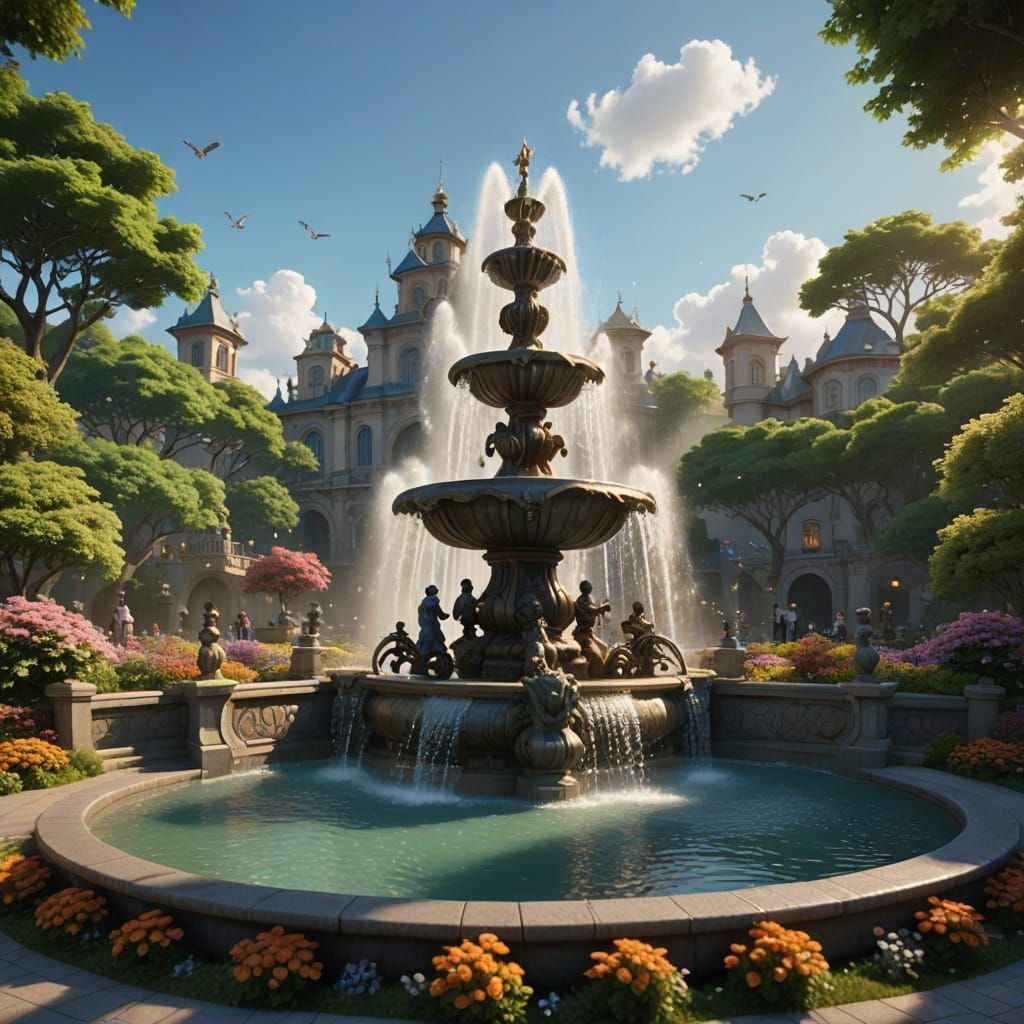 Enchanting Flower Fountain in Dream Garden