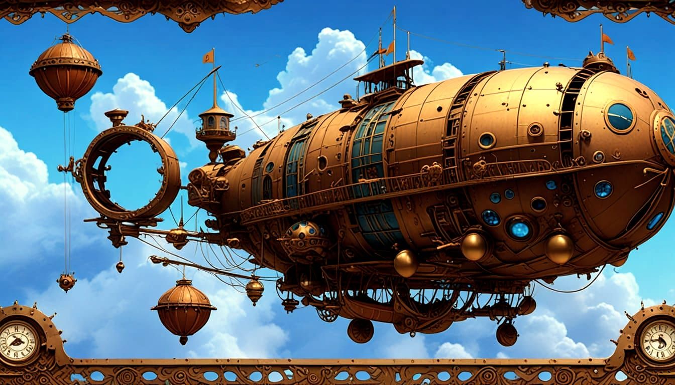 Steampunk Ladybug Dirigible in Sepia Sky