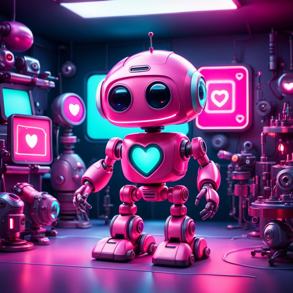 Adorable Pink Robot in Pixar Style Workshop