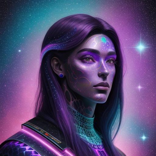 Astral Cosmic Illustration in Purple Mixed Media