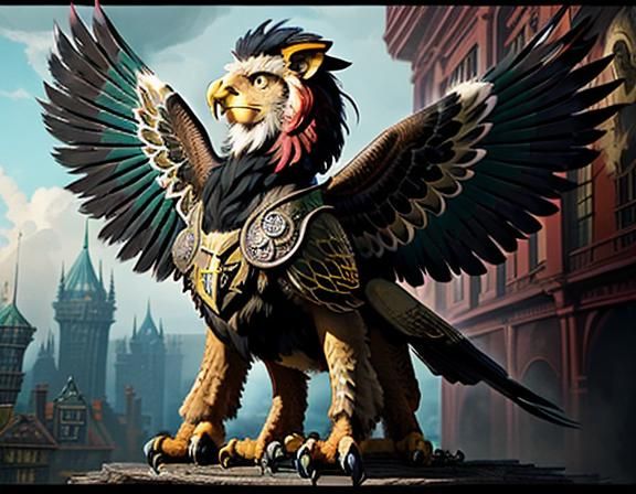 Detailed Gryphon in Maximalist Expressionist Style
