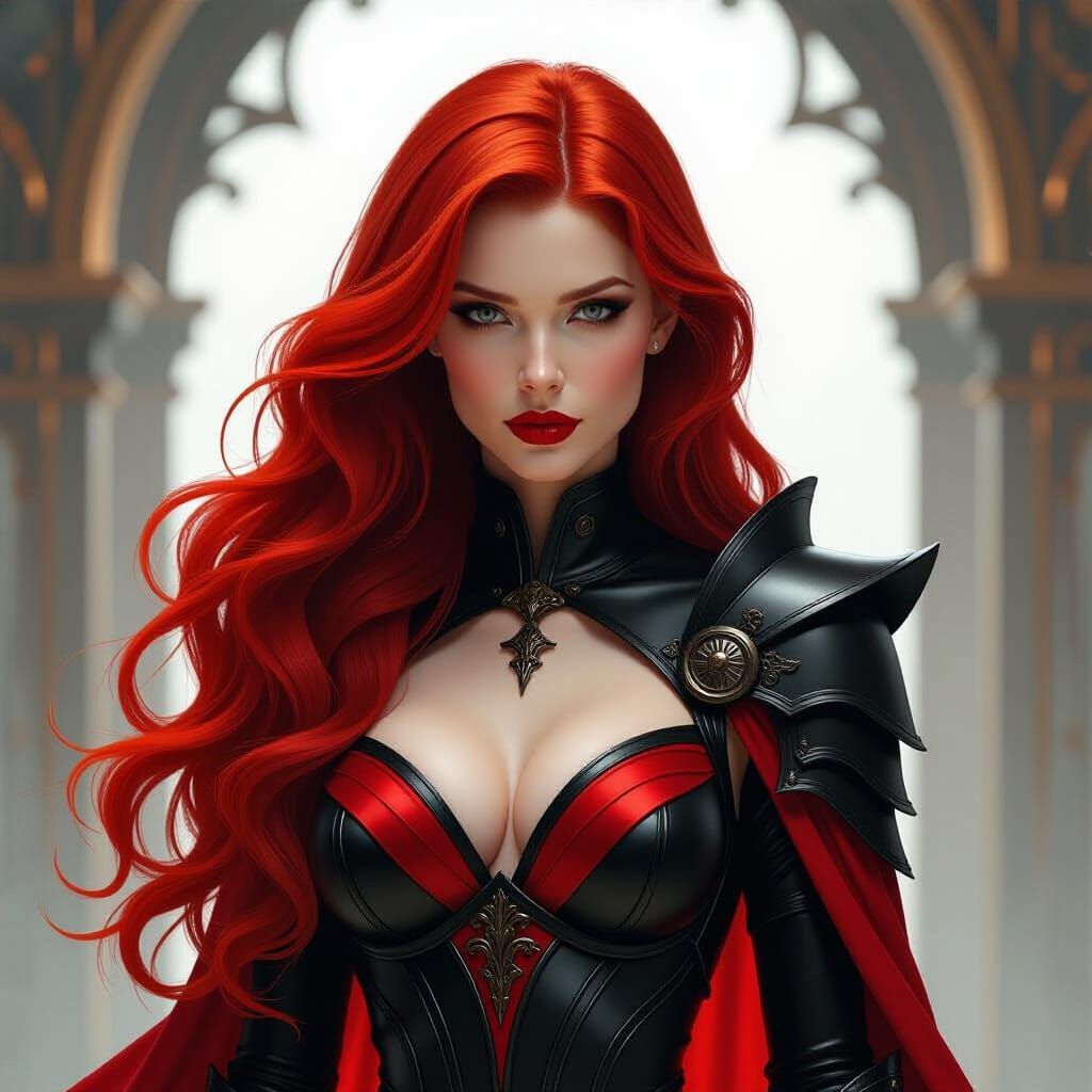 Fantasy Female Character with Red Hair in Armor
