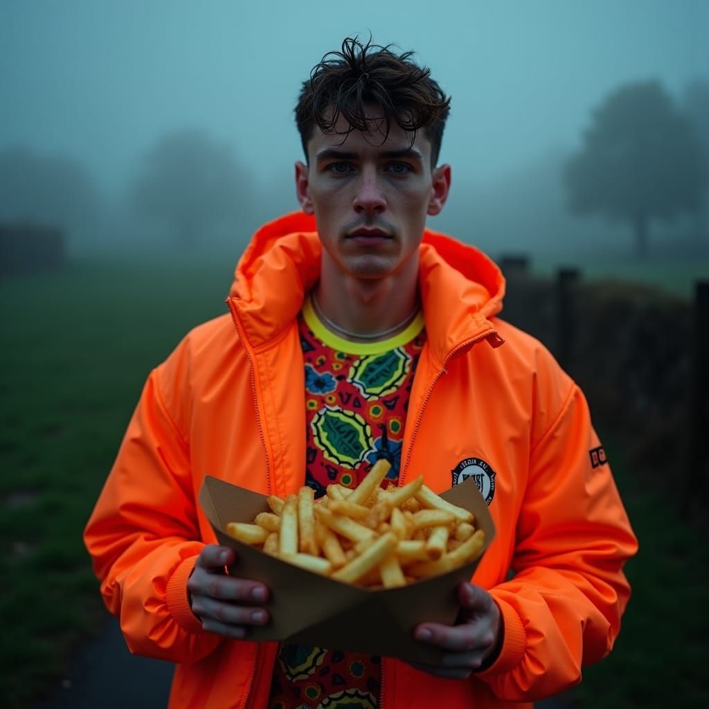 British Lad With Fish and Chips, Fashion Photography
