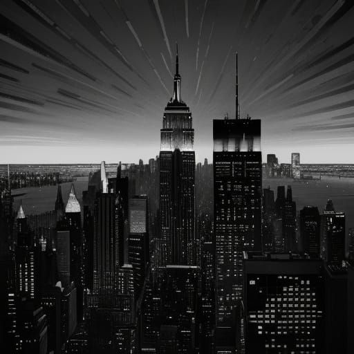Stylized New York City Skyline in Black and White