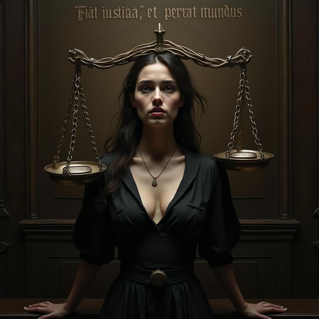 Ominous Courtroom Scene in Dramatic Chiaroscuro Style