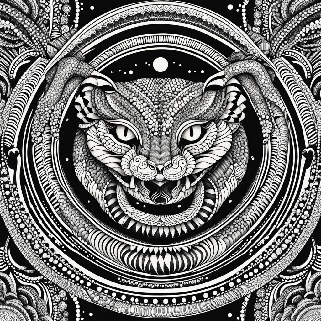 Striking Black and White Mandala Serpent Illustration